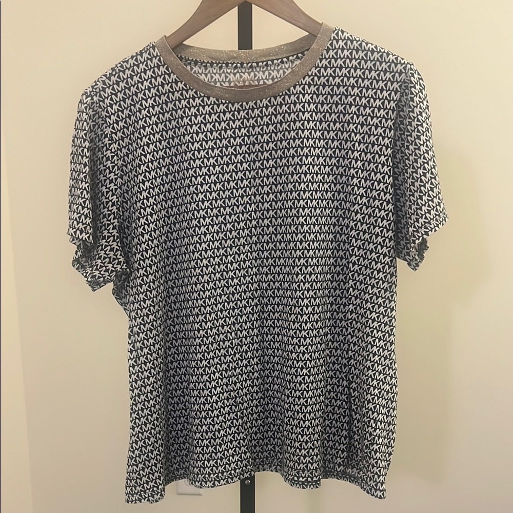 Michael Kors Black and White Women's Top with Gold Collar, Plus 2X